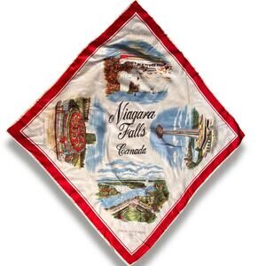 Vintage Niagara Falls Canada Scenic Acetate Souvenir Scarf Red Retro Travel
